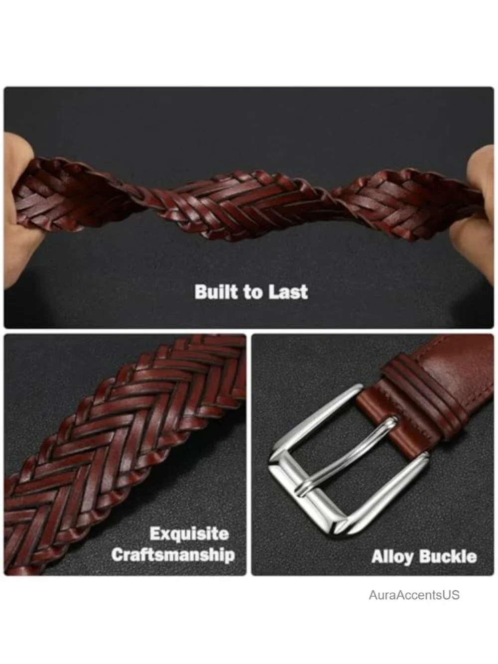 Men's Adjustable Braided Leather Golf Belt Woven Casual 1.4